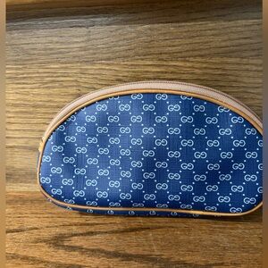 Vintage Gucci Blue GG Canvas Pouch with Tan Trim